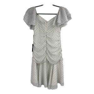 4S13NNA Marley Dress White Black Dot  Ruched Mini
